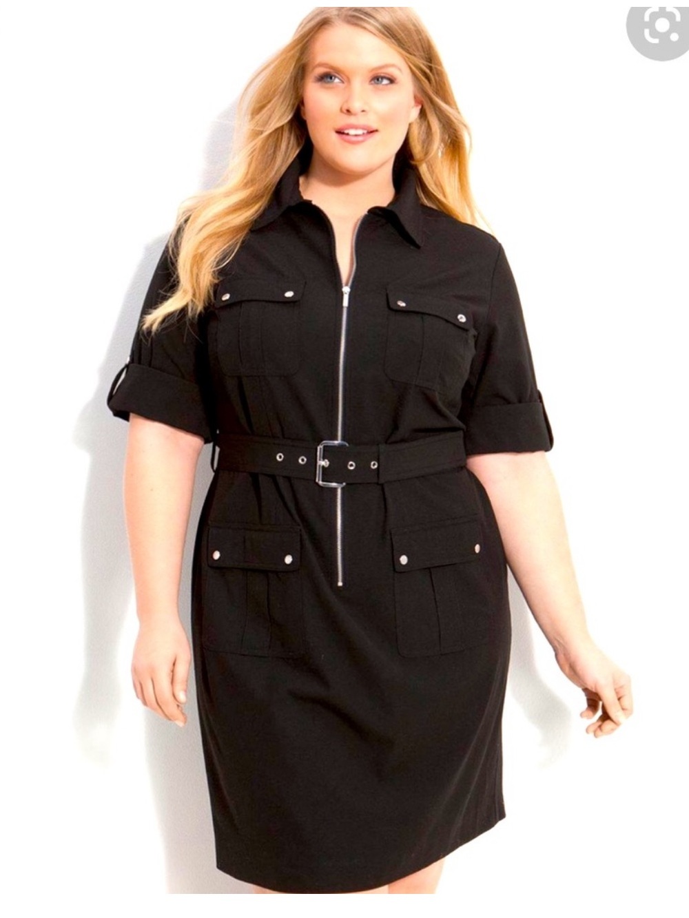 MICHAEL Michael Kors Utility Front Zip Black Shirt Dress size 1X fits Large